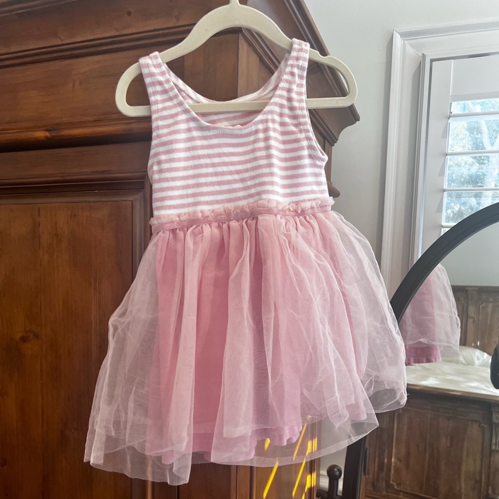 Mini Boden Pink and White Striped Jersey Tulle Dress